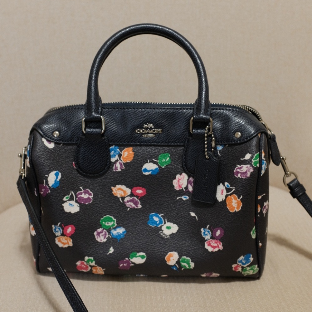Coach Navy Mini Bennett Satchel Floral